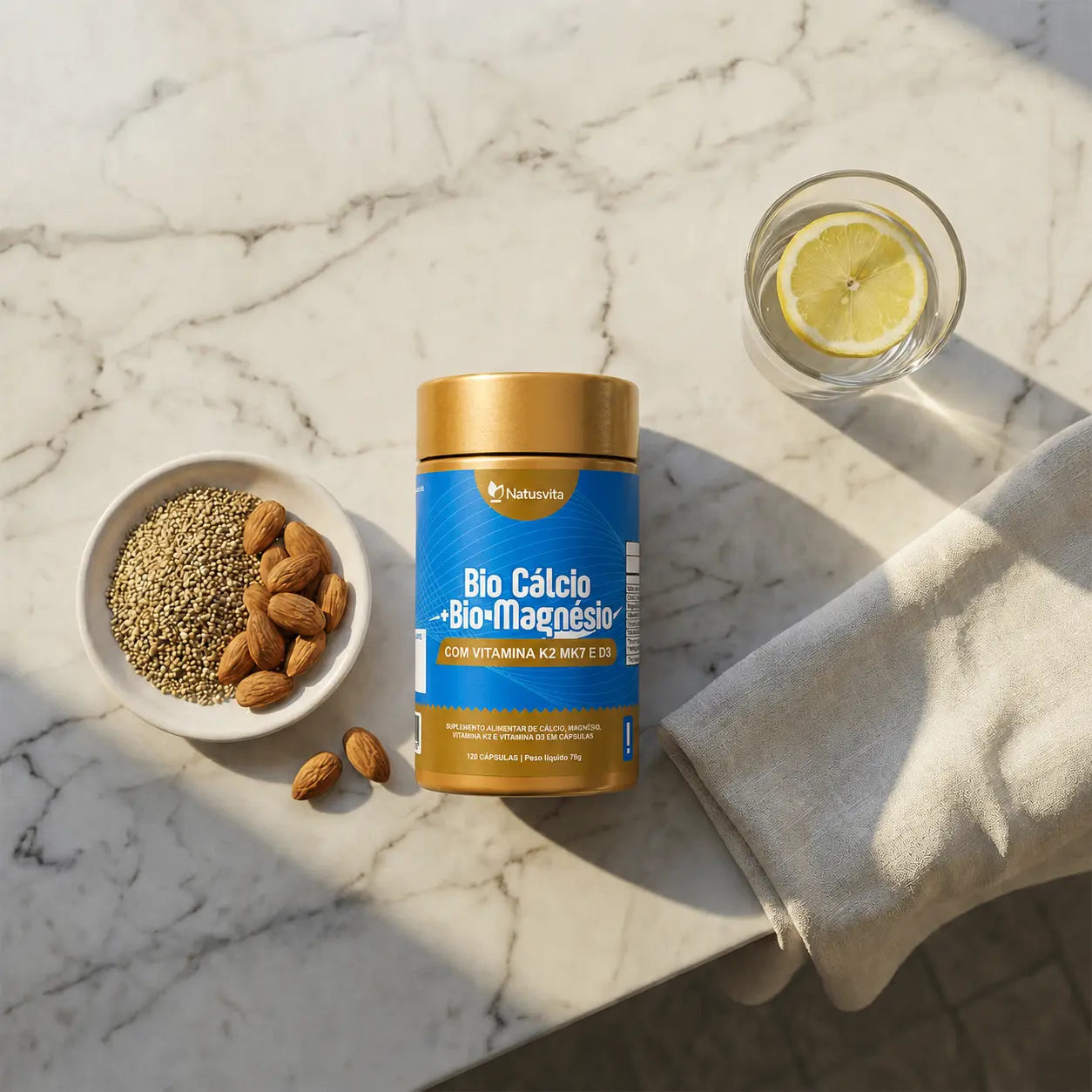 Bio Cálcio. 120 cápsulas. Com Magnésio Quelato, Vitamina K2 e Vitamina D3 NatusVita