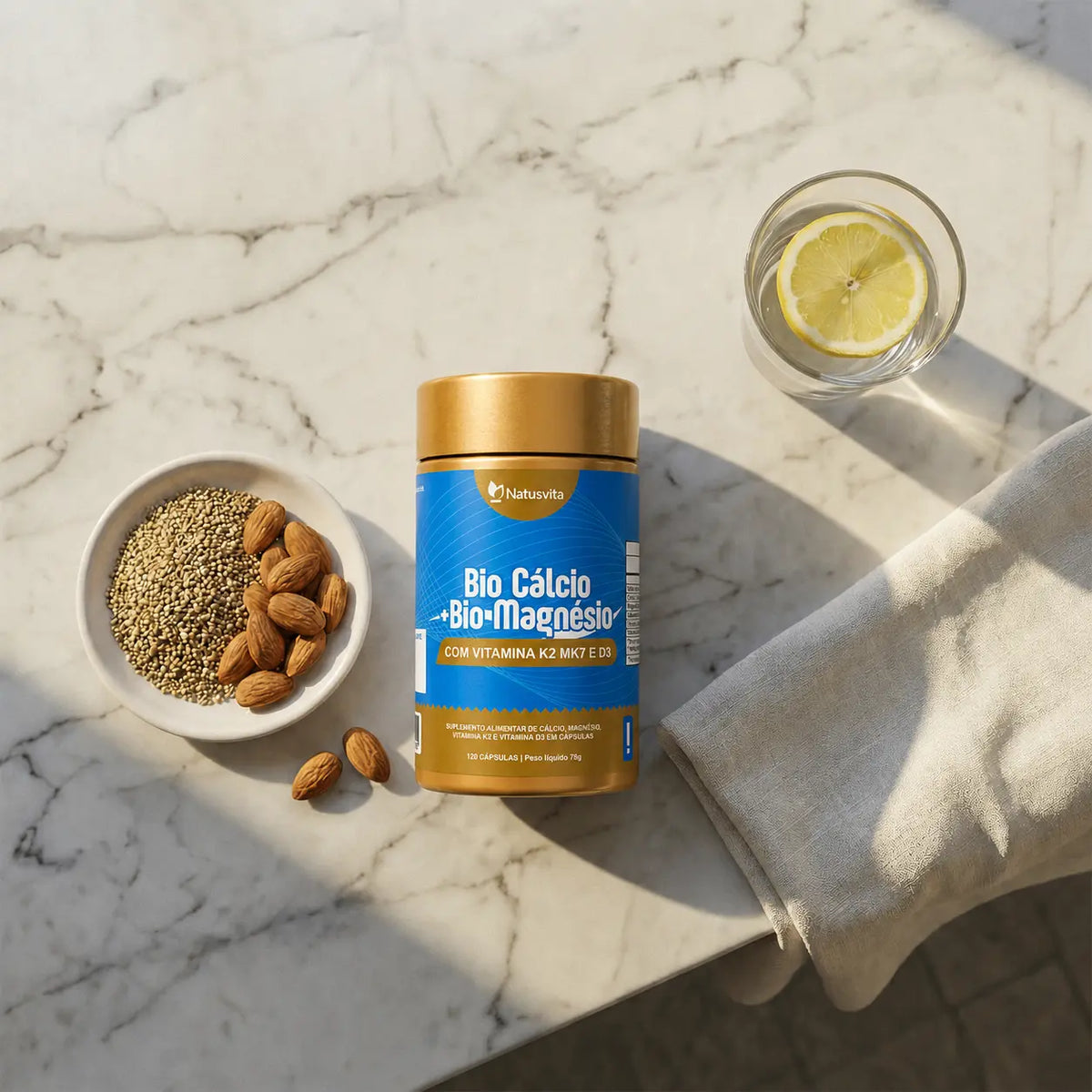 Bio Cálcio. 120 cápsulas. Com Magnésio Quelato, Vitamina K2 e Vitamina D3 NatusVita