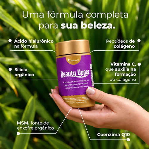 Beauty Upper. 120 cápsulas. (Ácido Hialurônico, Coenzima Q10, Enxofre Orgânico e Silicio Orgânico) NatusVita