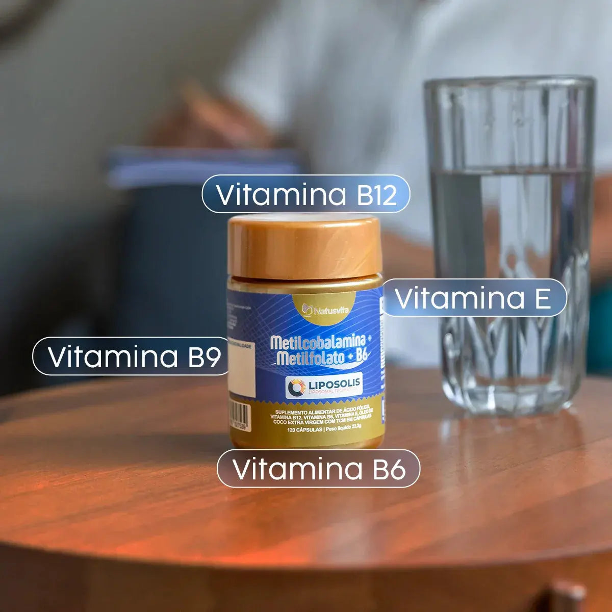 Metilcobalamina B12 + Metilfolato + Vitamina B6 ativa. Tecnologia Lipossomal. Cápsulas softgel NatusVita