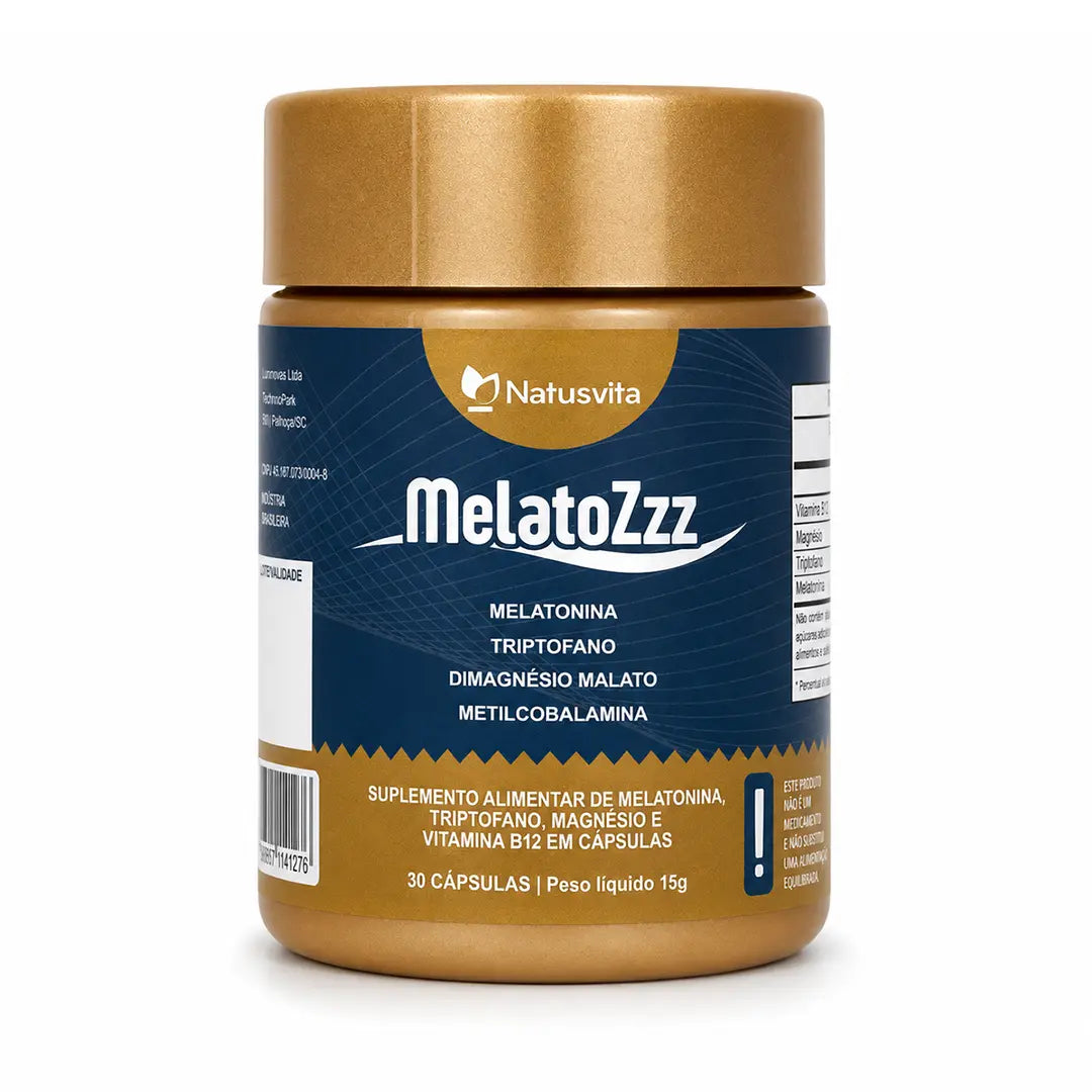 MelatoZzz (Melatonina, L-Triptofano, Magnésio e MetilCobalamina) em Cápsulas NatusVita
