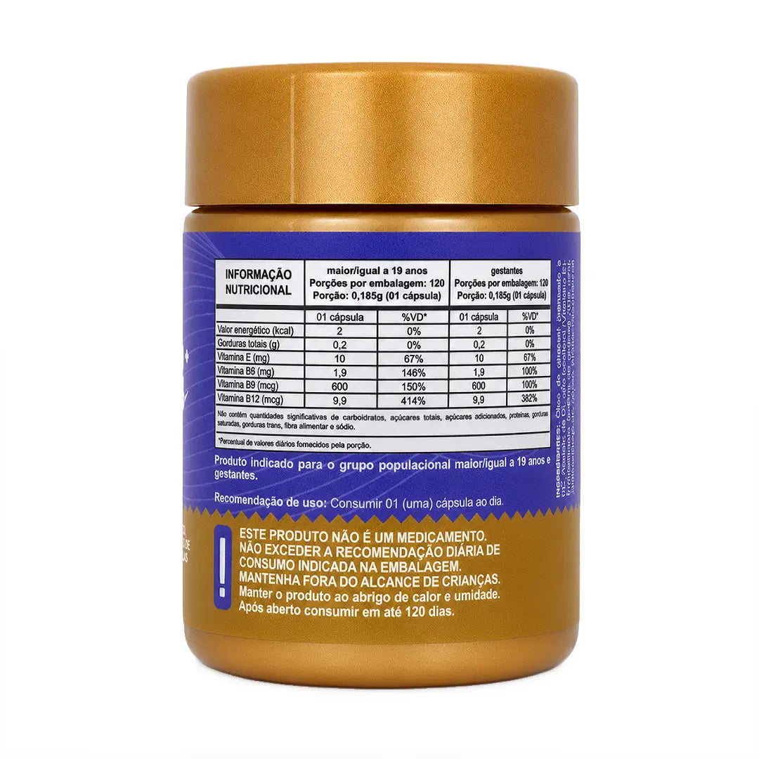 Metilcobalamina B12 + Metilfolato + Vitamina B6 ativa. Tecnologia Lipossomal. Cápsulas softgel NatusVita