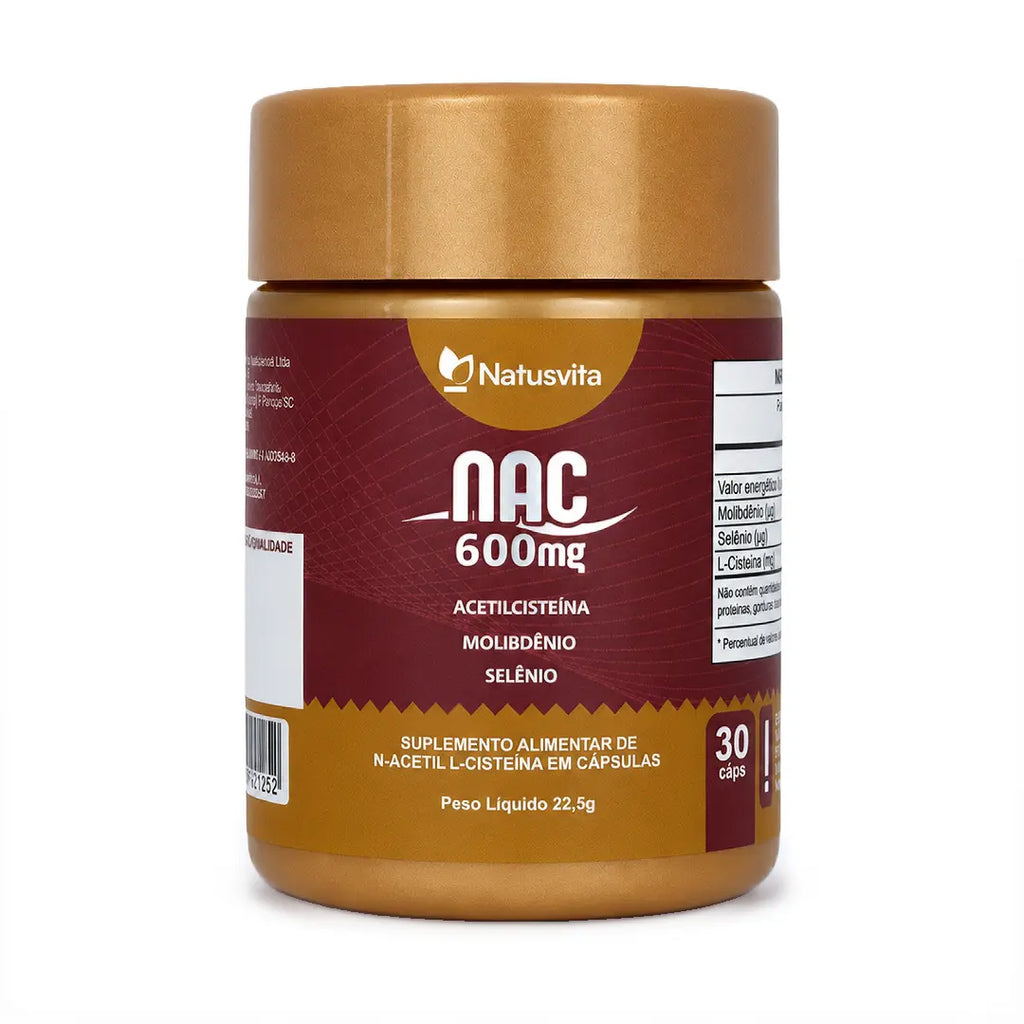NAC (N-Acetil Cisteína 600mg) com Molibdênio e Selênio em Cápsulas NatusVita