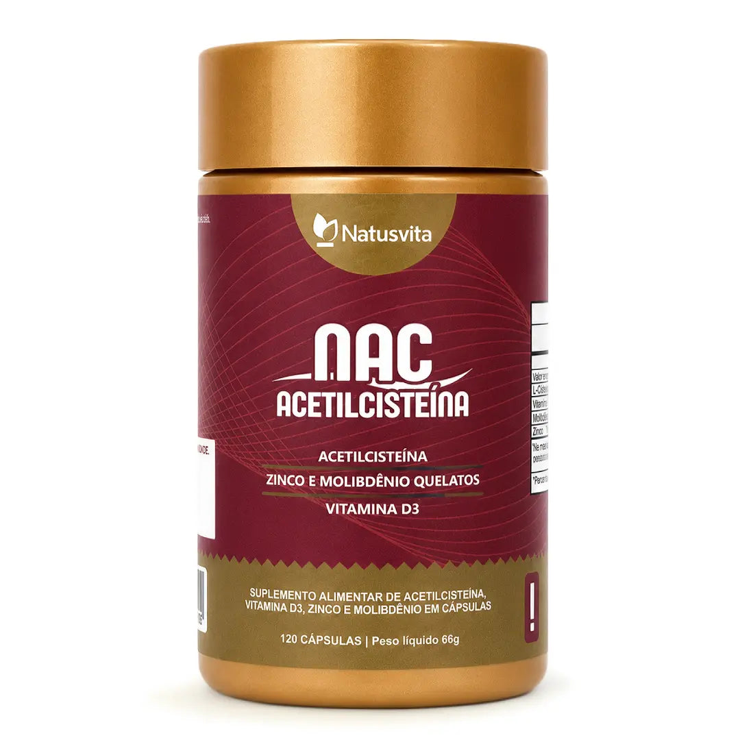 NAC. 120 cápsulas. (N-Acetil Cisteína) com Zinco Quelato, Vitamina D3 e Molibdênio NatusVita