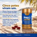 Ômega 5 em 1. Ômega 3 + Coenzima Q10 + Vitamina D3 + K2 Mk7 + Vitamina E. 90 cápsulas. Selo IFOS NatusVita Suplementos