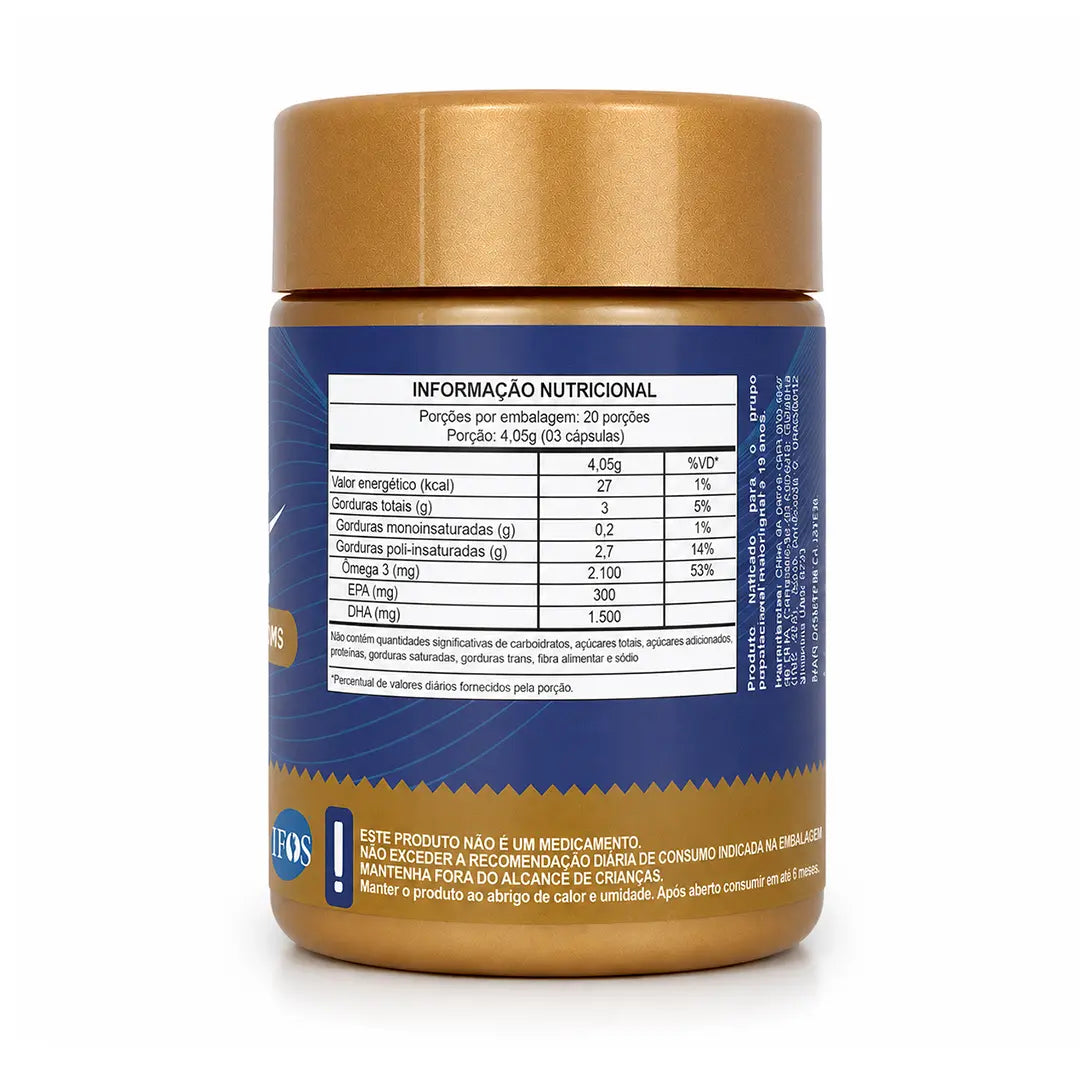 Ômega 3 Super DHA (1500mg de DHA). Importado e Concentrado com Selo IFOS de Procedência. Isento de Metais Pesados NatusVita