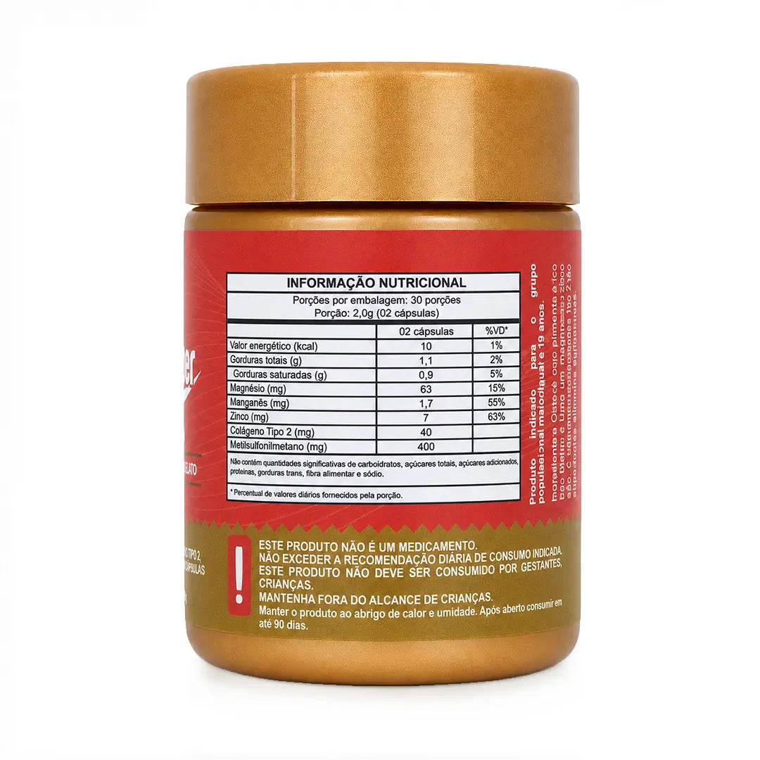 Osteo Upper (Colágeno Tipo II, Metilsulfonilmetano, Magnésio, Zinco e Manganês quelatos, TCM e Óleo de Coco Prensado a frio) NatusVita