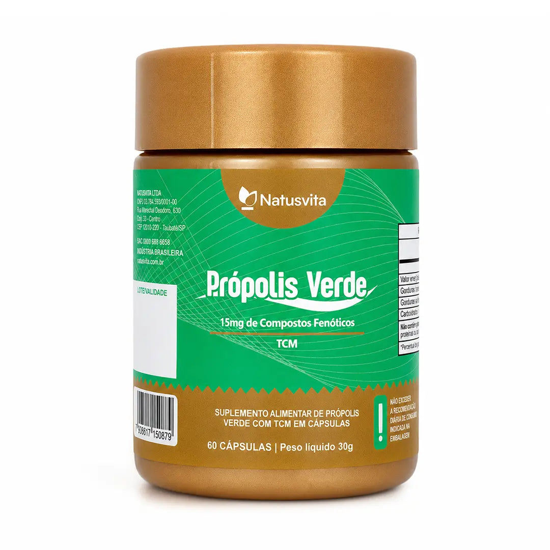 Própolis Verde com TCM (15mg de Compostos Fenólicos - artepelin C) em Cápsulas NatusVita
