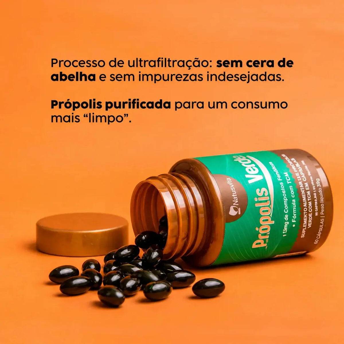 Própolis Verde com TCM (15mg de Compostos Fenólicos - artepelin C) em Cápsulas NatusVita