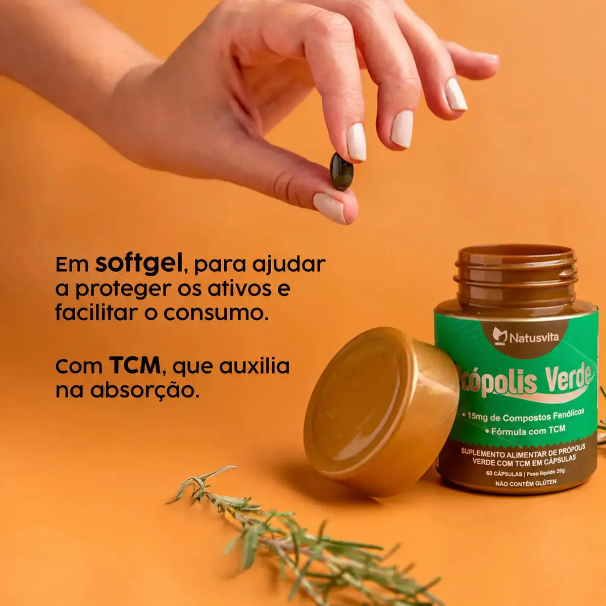 Própolis Verde com TCM (15mg de Compostos Fenólicos - artepelin C) em Cápsulas NatusVita