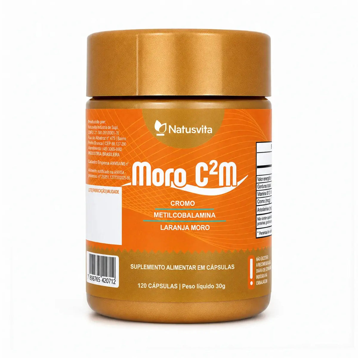 Moro C2M. 120 cápsulas. Laranja Moro, Óleo de Cártamo Prensado a Frio, Picolinato de Cromo e B12. NatusVita