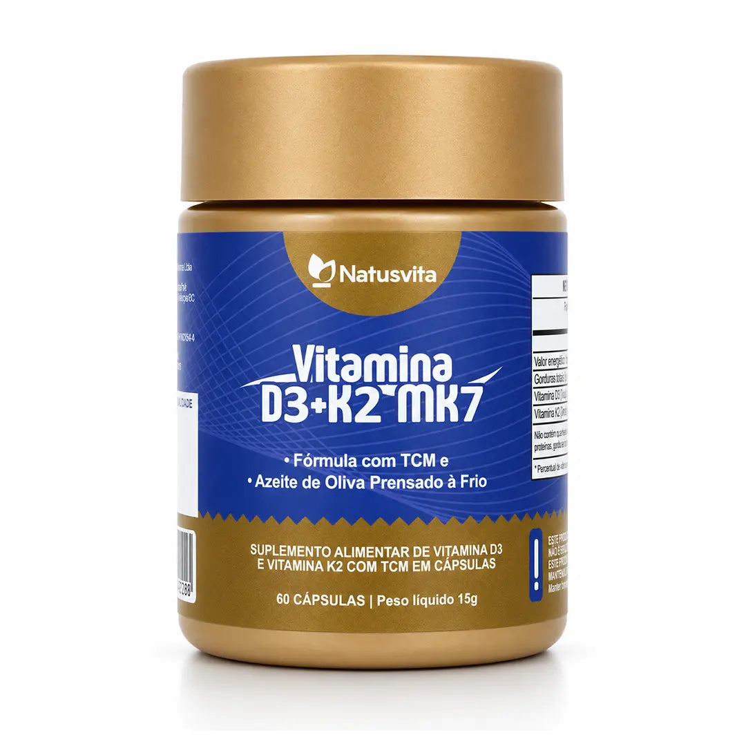 Vitamina D3 2.000UI + K2 MK7 com TCM e Óleo de Oliva em Cápsulas NatusVita