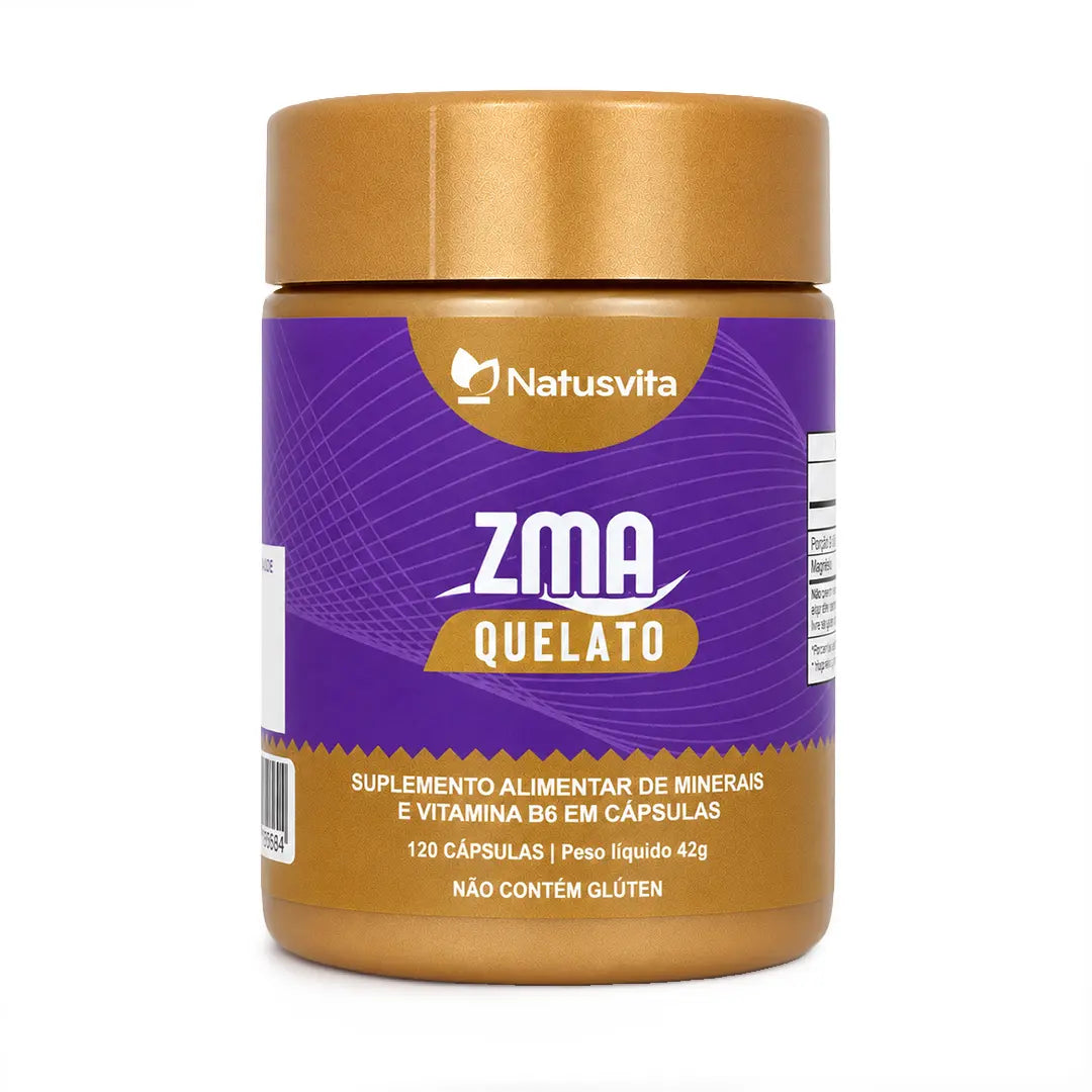 ZMA Quelato 120 cápsulas (Zinco BIsglicinato, Magnésio Malato e Vitamina B6 ativa) NatusVita