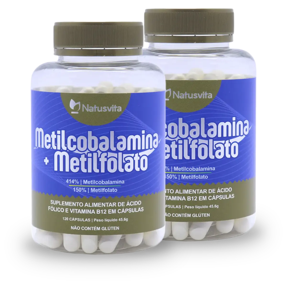 Metilcobalamina B12 414% com Metilfolato 150%.