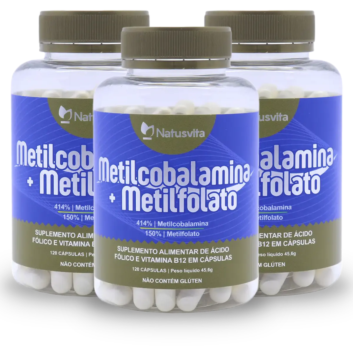 Metilcobalamina B12 414% com Metilfolato 150%.