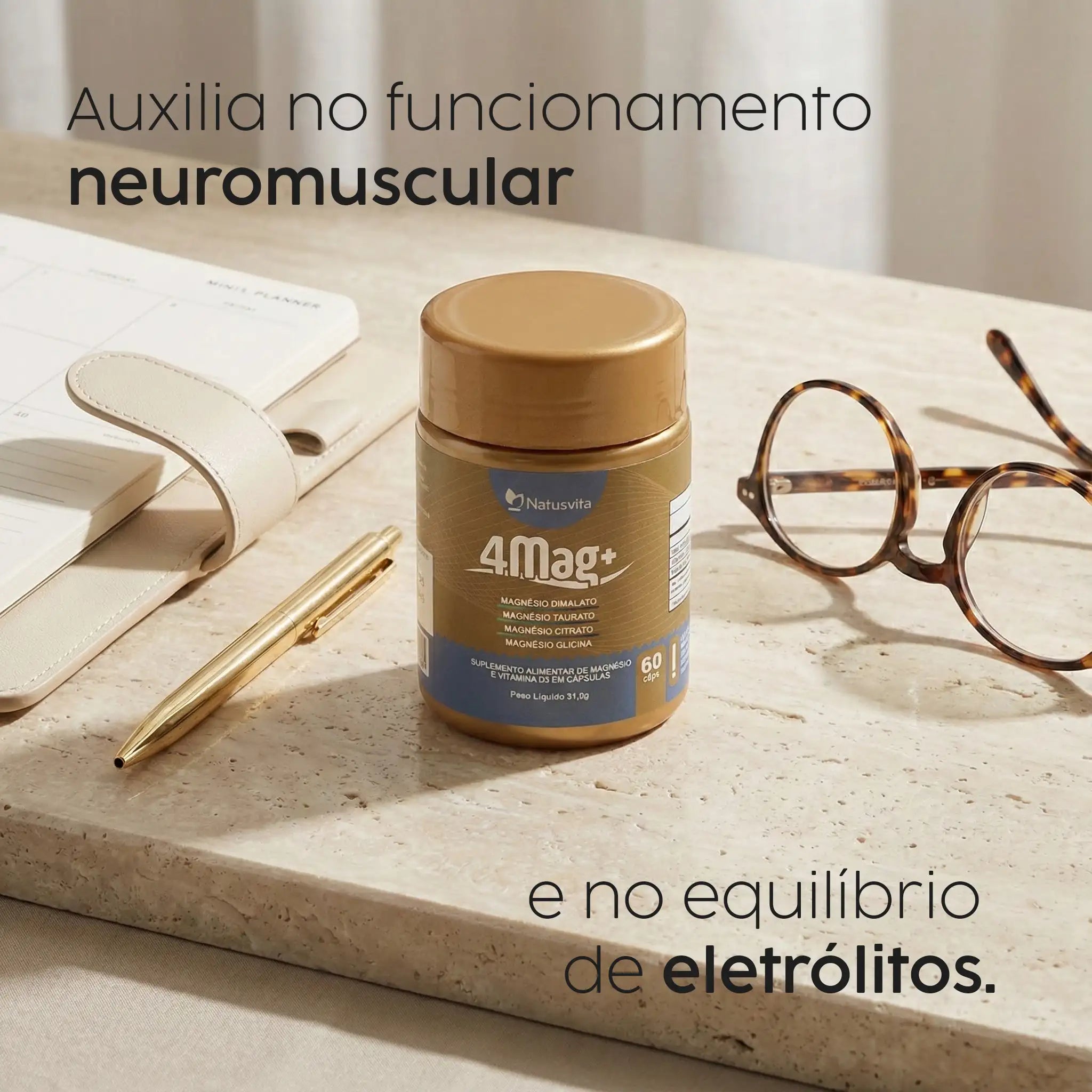 4MAG (Magnésio Glicina, Dimalato, Citrato e L-Taurato) 60 cápsulas