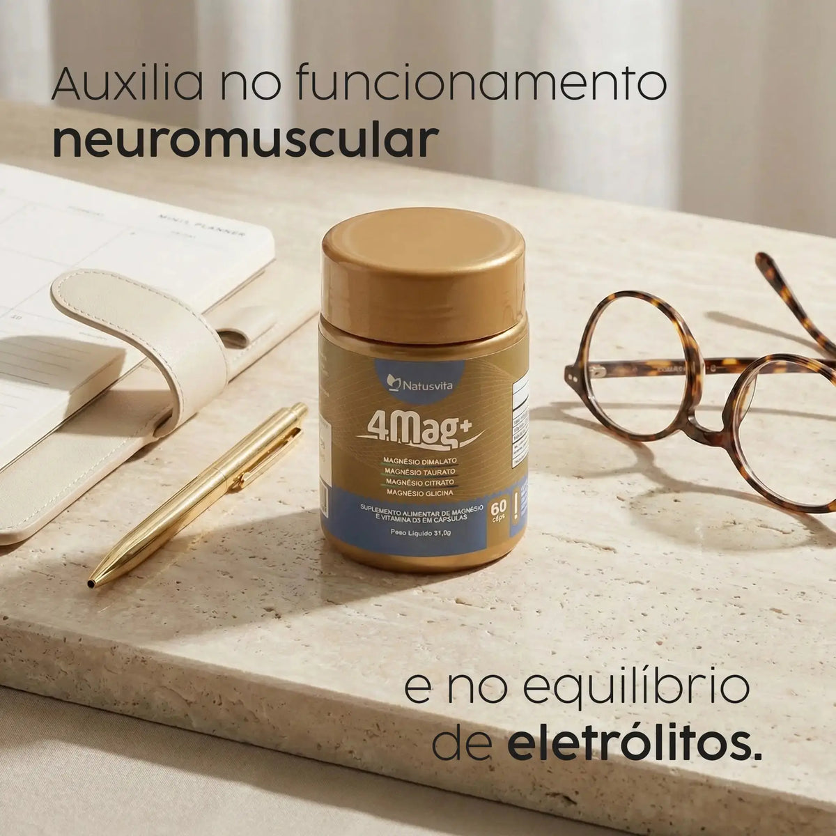 4MAG (Magnésio Glicina, Dimalato, Citrato e L-Taurato) 60 cápsulas NatusVita