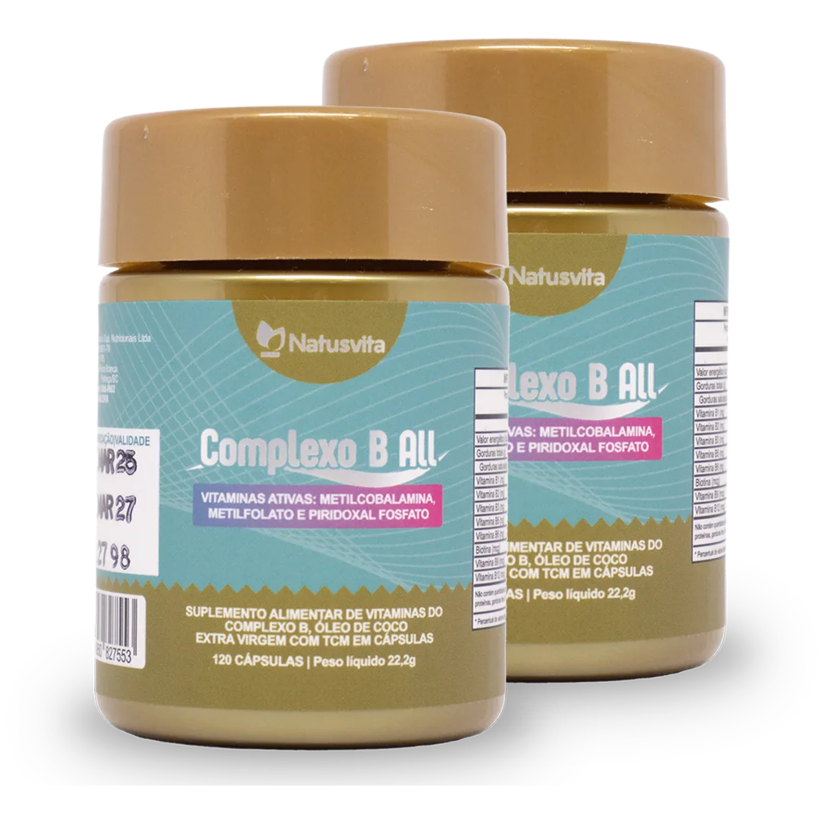 Complexo B All. 120 cápsulas. Vitamina B1, B2, B3, B5, B6, B7, B9 e B12 com TCM e Óleo de Coco Softgel