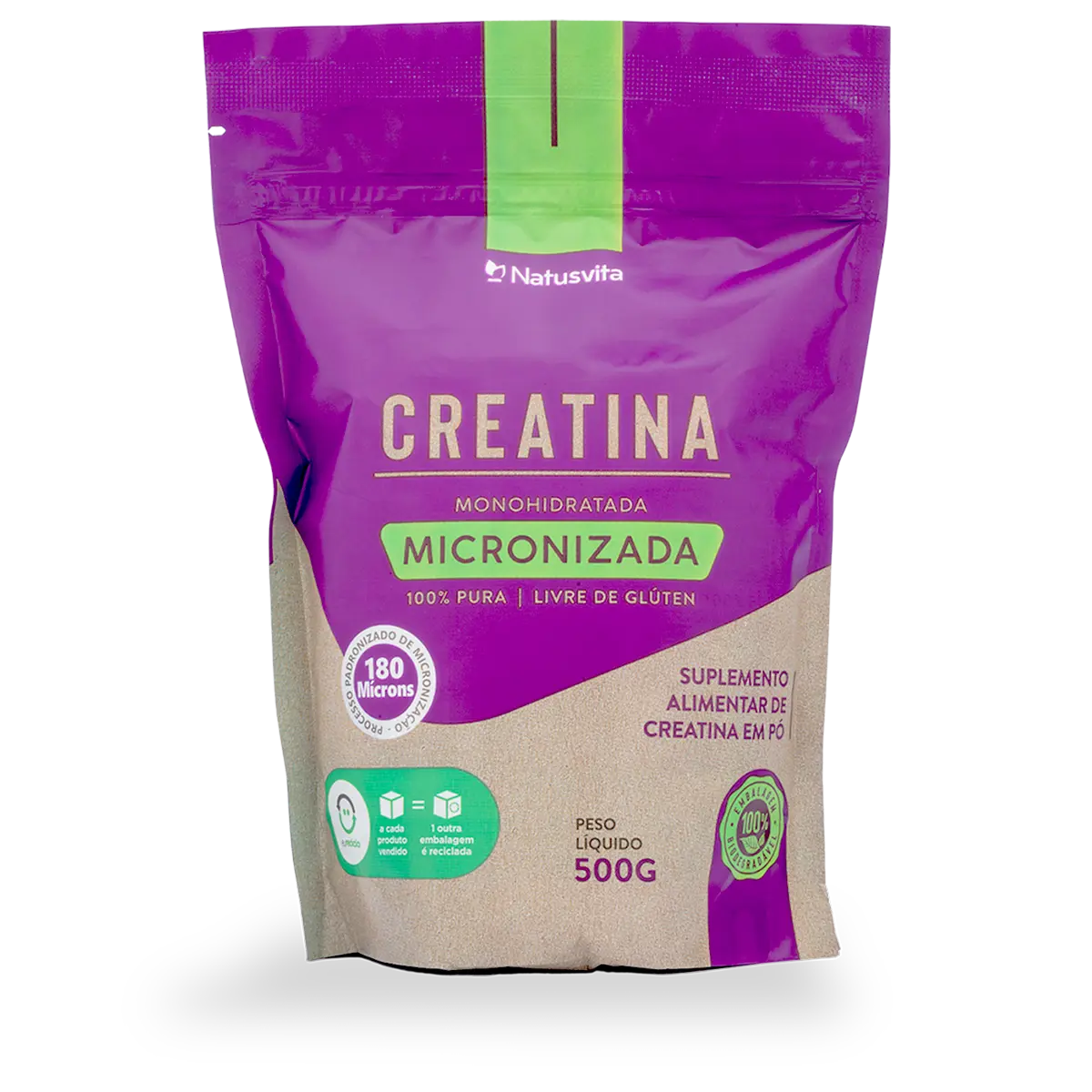 Creatina 100% Pura (500g). Monohidratada e Micronizada 180 mícrons. Livre de Metais Pesados