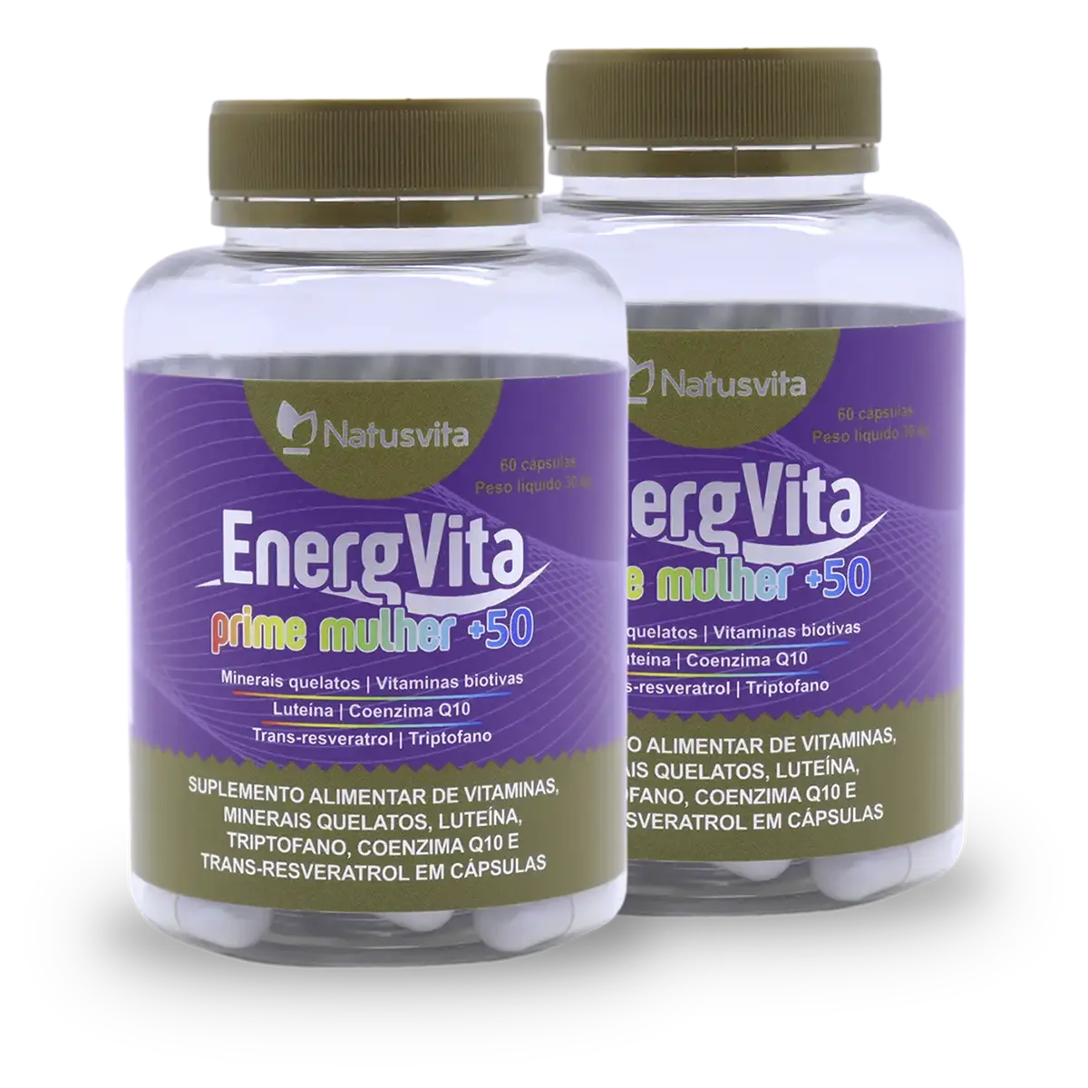 EnergVita Mulher 50 (Multivitamínico com Coenzima Q10, Luteína, Triptofano e Resveratrol)