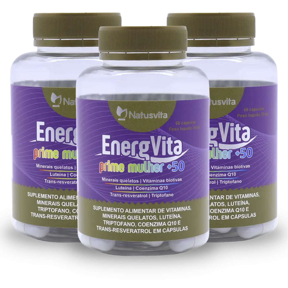 EnergVita Mulher 50 (Multivitamínico com Coenzima Q10, Luteína, Triptofano e Resveratrol)