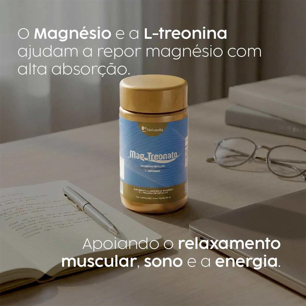 Mag Treonato 120 Cápsulas (Bisglicinato de Magnésio com L-Treonina) Concentrado NatusVita