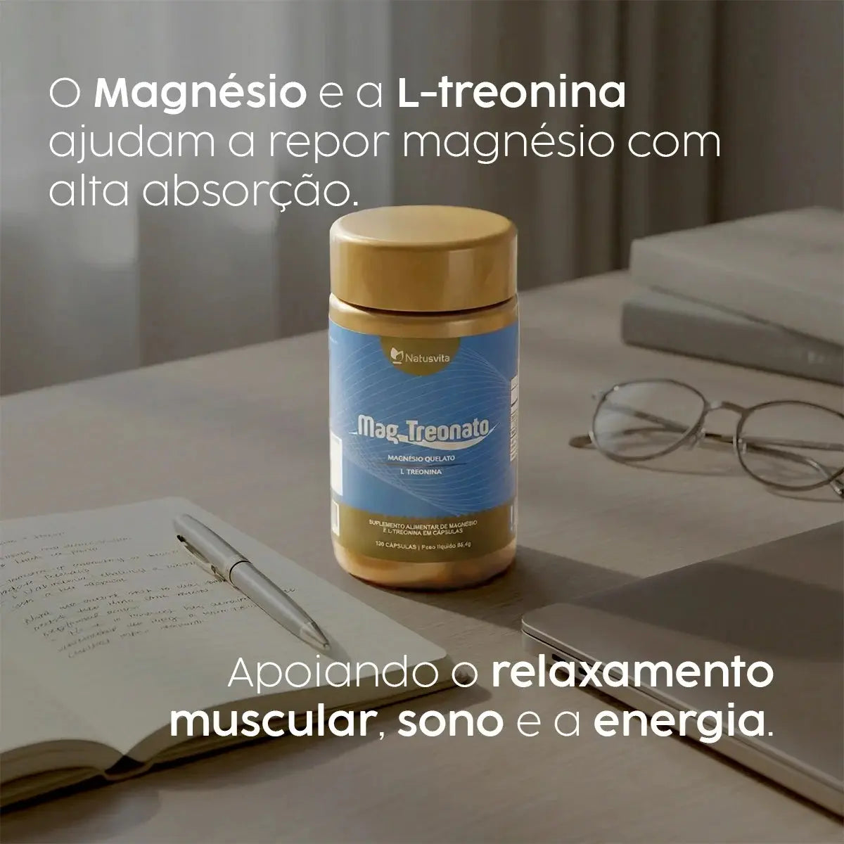 Mag Treonato 120 Cápsulas (Bisglicinato de Magnésio com L-Treonina) Concentrado NatusVita