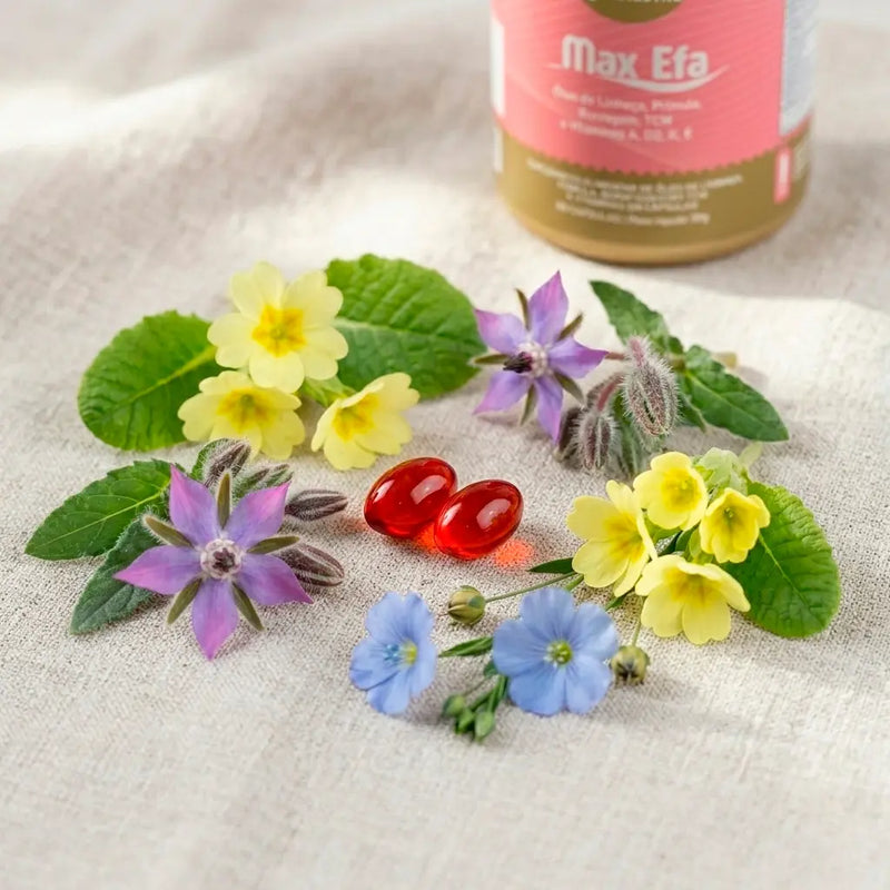 Max EFA — cápsulas em meio a flores