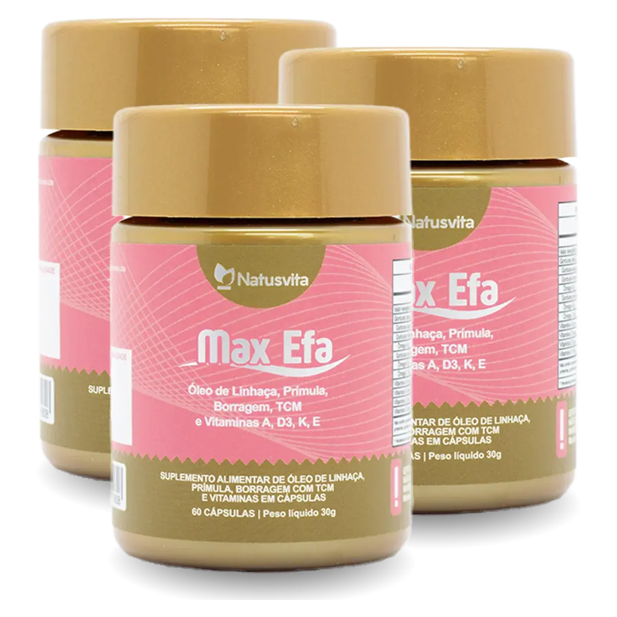 Max Efa. Óleo de Linhaça, Prímula, Borragem, TCM, Vitamina A, D, K e E - Suplemento saúde da Mulher. Menopausa/TPM NatusVita