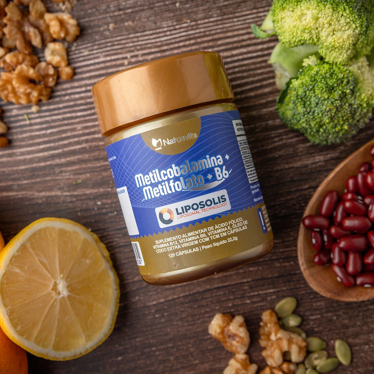 Metilcobalamina B12 + Metilfolato + Vitamina B6 ativa. Tecnologia Lipossomal. Cápsulas softgel