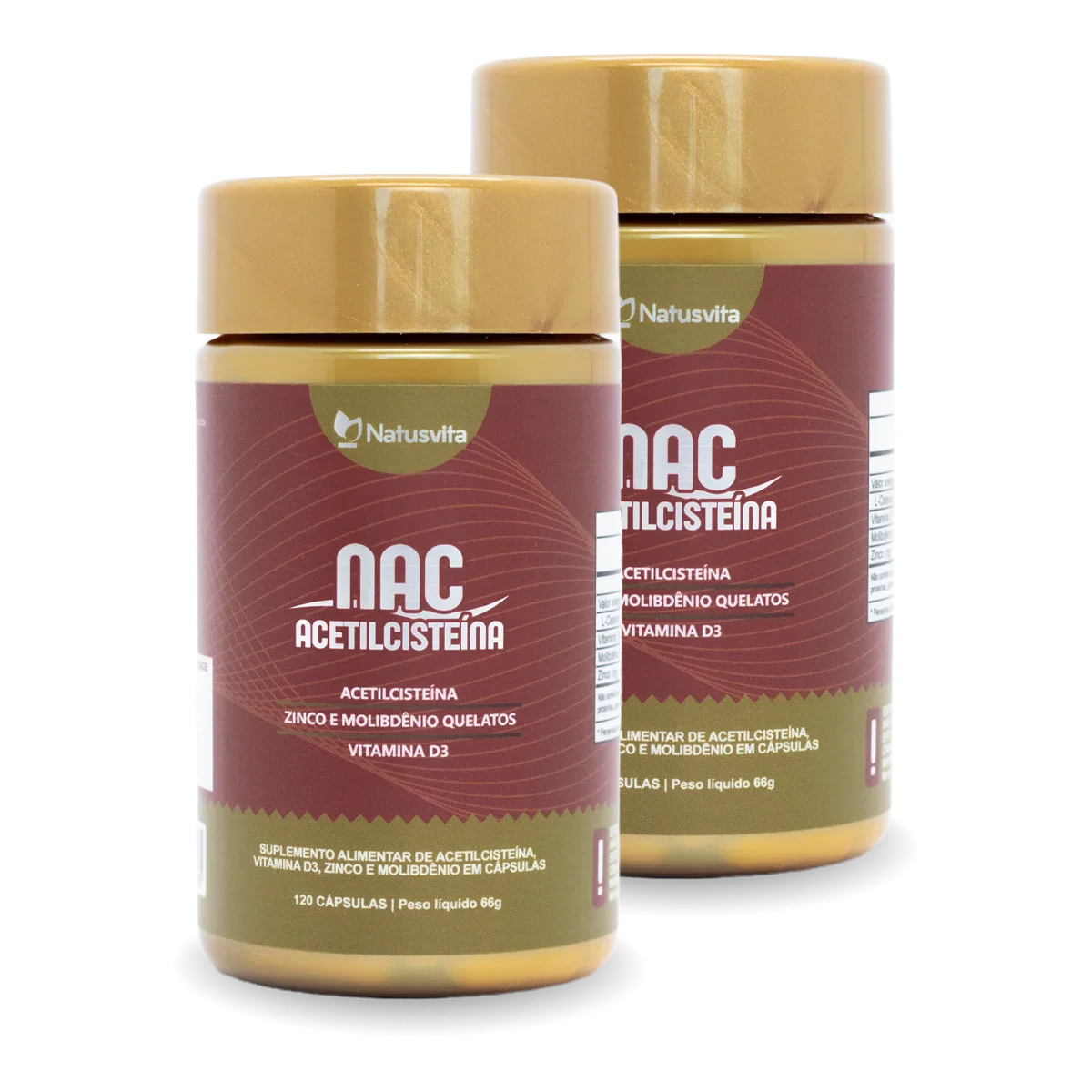 NAC. 120 cápsulas. (N-Acetil Cisteína) com Zinco Quelato, Vitamina D3 e Molibdênio