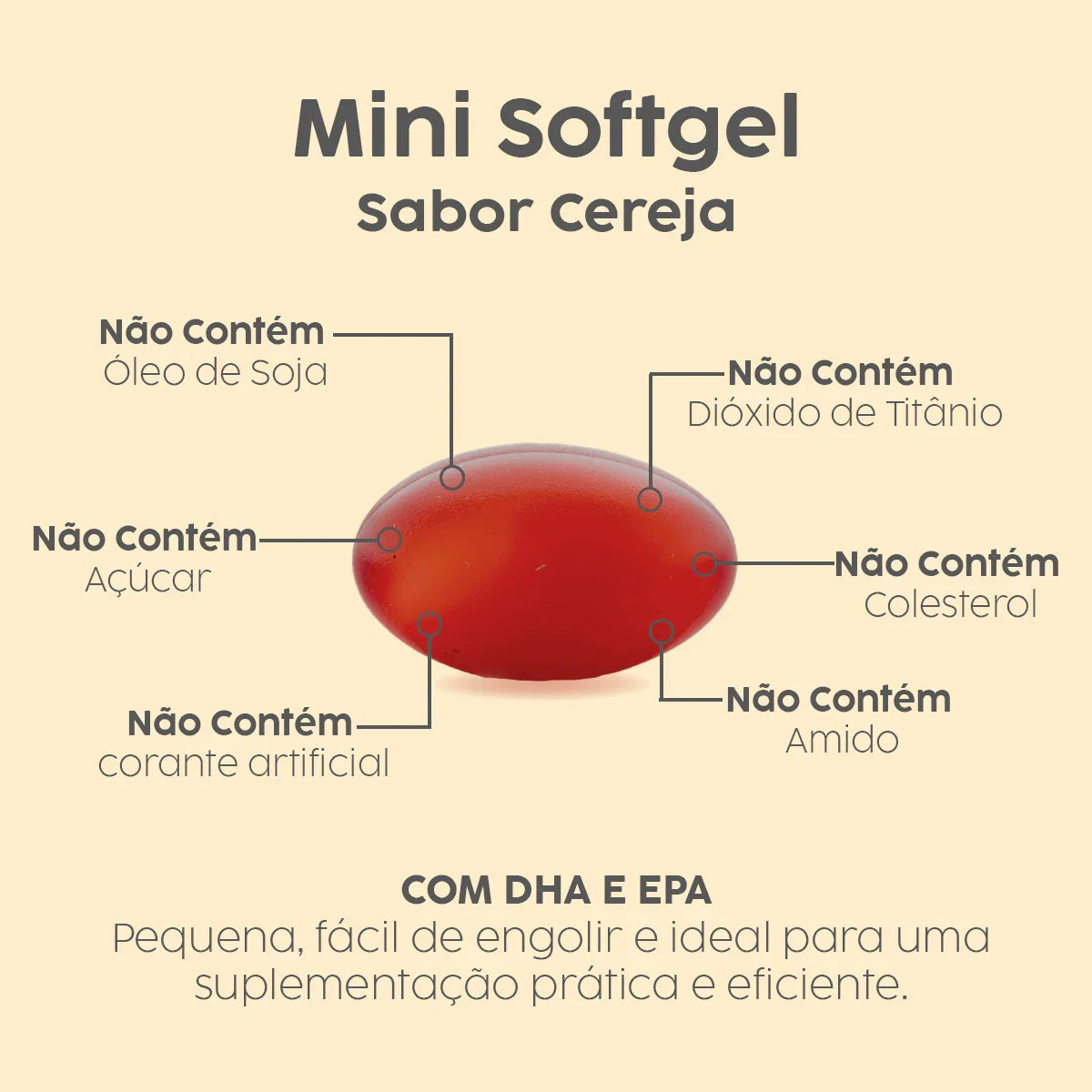 Ômega 3 Sabor Cereja Cápsulas Mastigáveis 210mg DHA e EPA